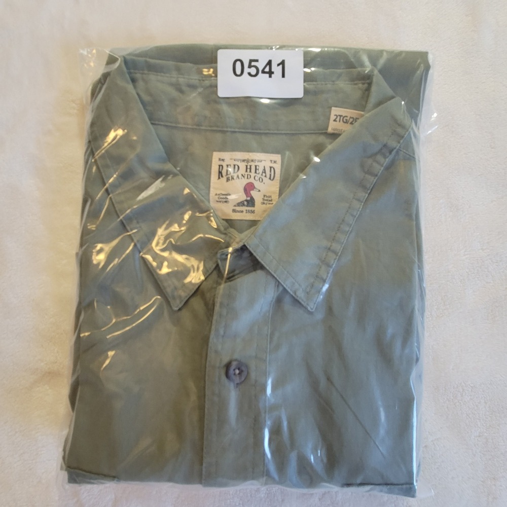 Red Head Button Down Shirt Mens 2XL Olive Green Short Sleeve Dual Pocket Cotton - Picture 8 of 8